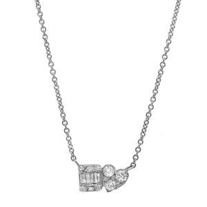 Baguette And Round Cut Diamond Pendant Necklace 14K White Gold 0.44Cttw